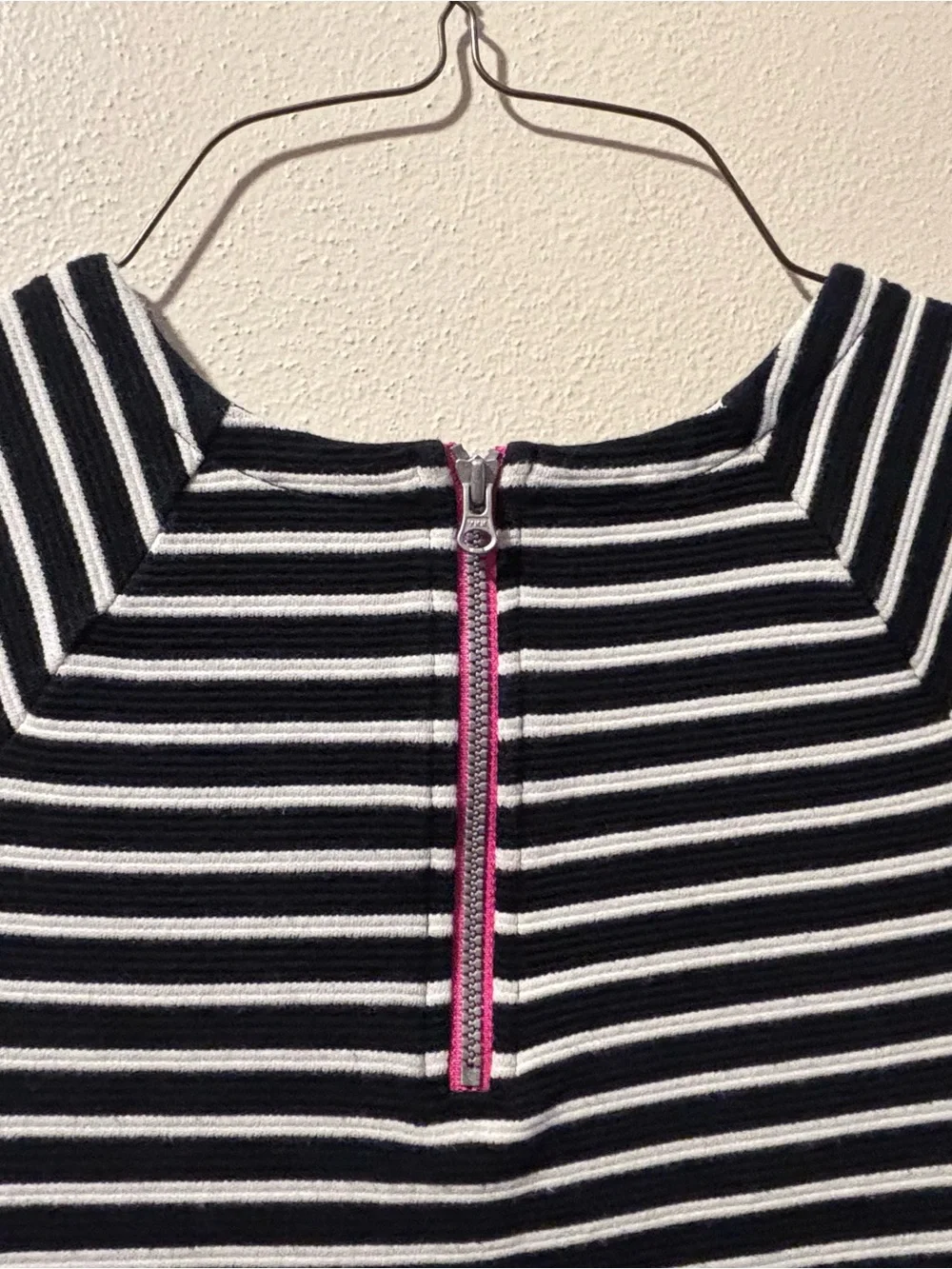 Gymboree Girls Size 7 Black/White Striped Knit Dress Pink Back Zip